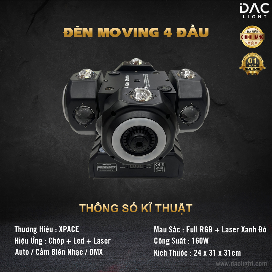 Đèn Moving 4 Đầu Viền LED