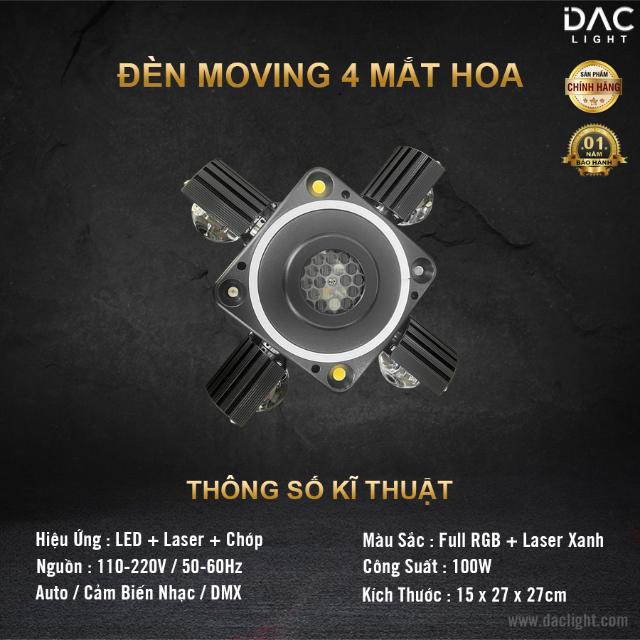 Đèn Moving 4 Mắt Hoa Viền LED