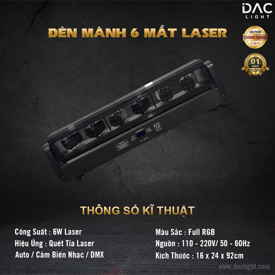 Đèn Laser Mành 6 Mắt Full RGB